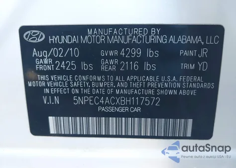 2011 Hyundai Sonata Limited from USA, damaged, VIN 5NPEC4ACXBH117572